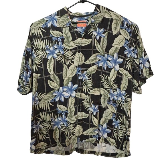 Tommy Bahama 100% Silk Hawaiian Shirt Mens XXL 2XL Green Floral Short Sleeve - Picture 1 of 11